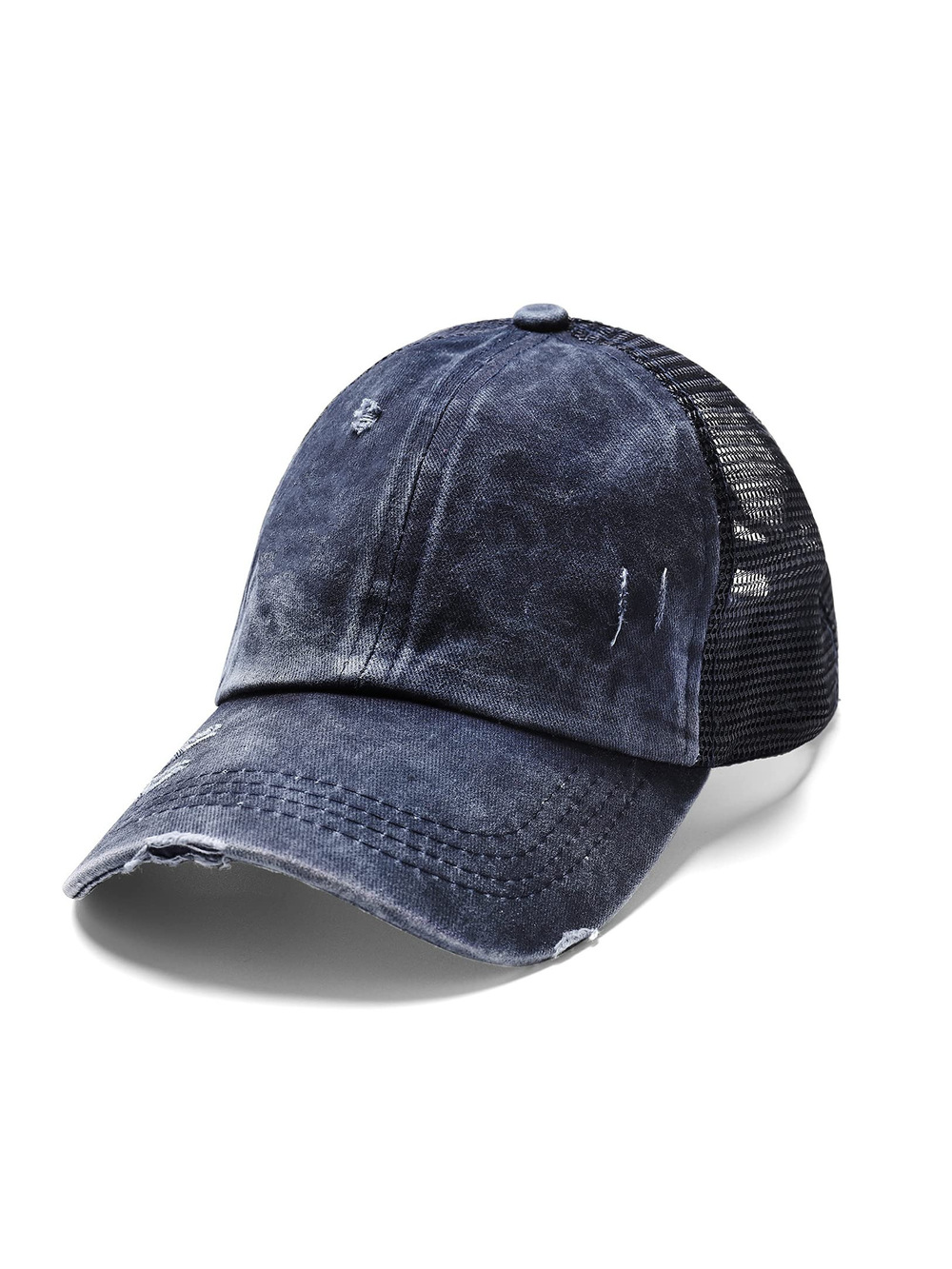 Criss Cross Hat Washed Distressed Baseball Cap Ponytail Hat | Darkblue | Size OS